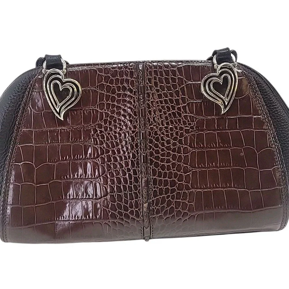 Brighton Shoulder Bag‎ Womens Brown Black Pewter Aligator Leather